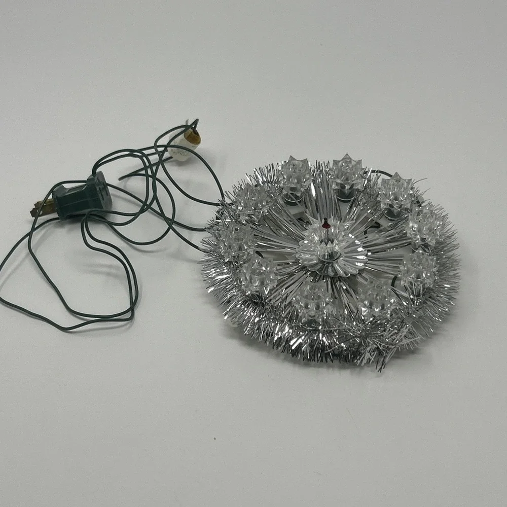 Vintage 11 Lite Tree Top Silver Tinsel In Box Christmas Holiday Lights For Decor